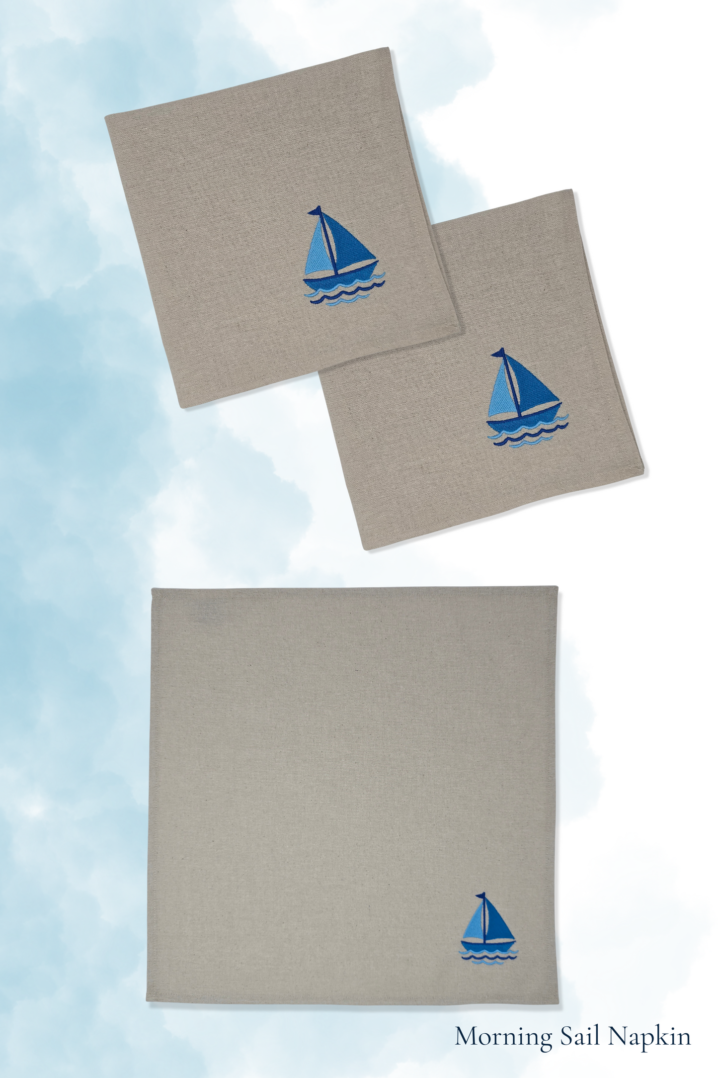 Morning Sail | Set of 2 Embroidered Linen-Look Napkins
