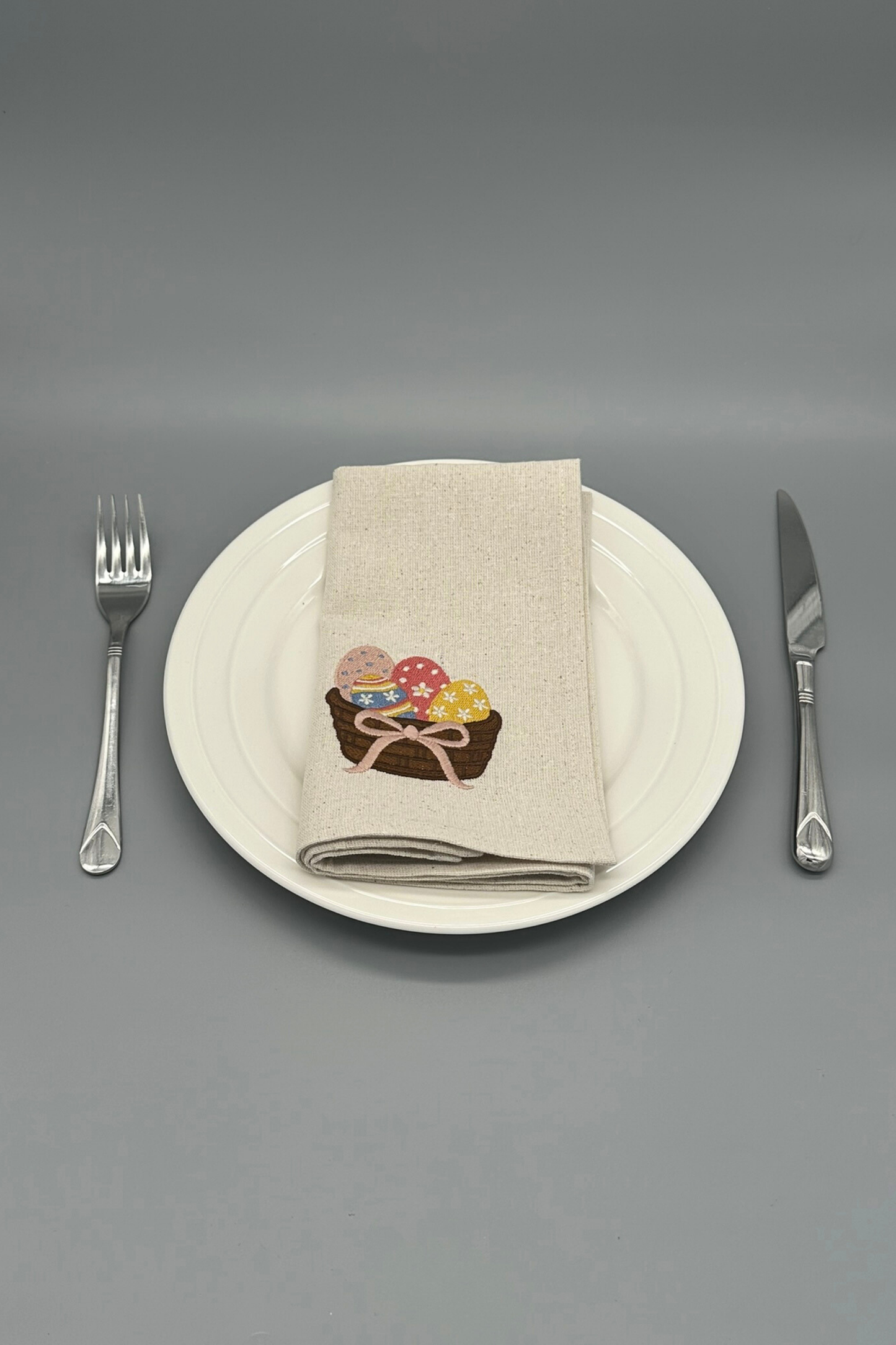 Little Joys of Spring | Easter Basket | Set of 2 Embroidered Linen-Look Napkins
