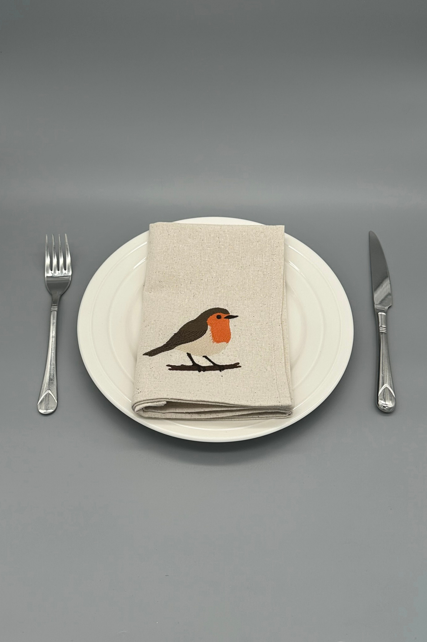 Little Joys of Spring | Robin | Set of 2 Embroidered Linen-Look Napkins