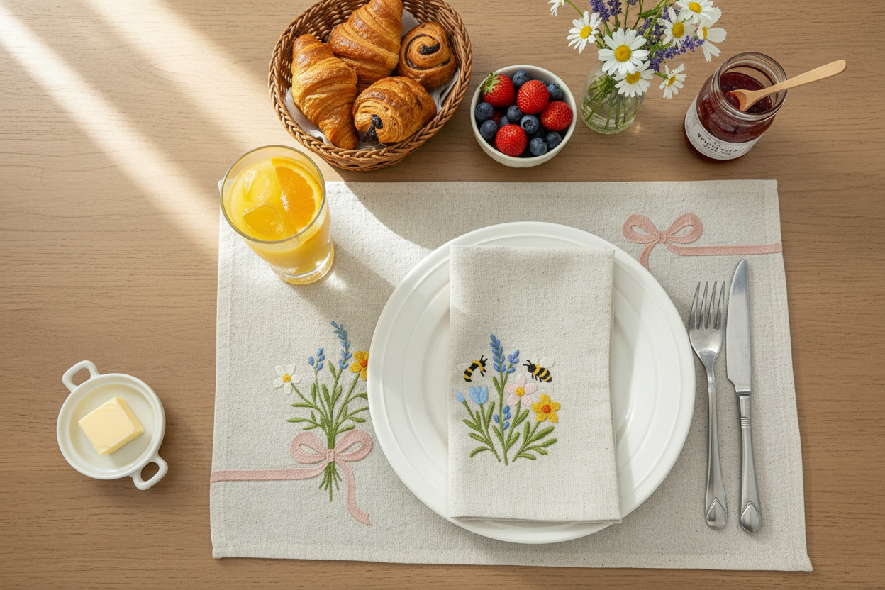 Little Joys of Spring | Spring Blossom | Set of 2 Embroidered Linen-Look Napkins