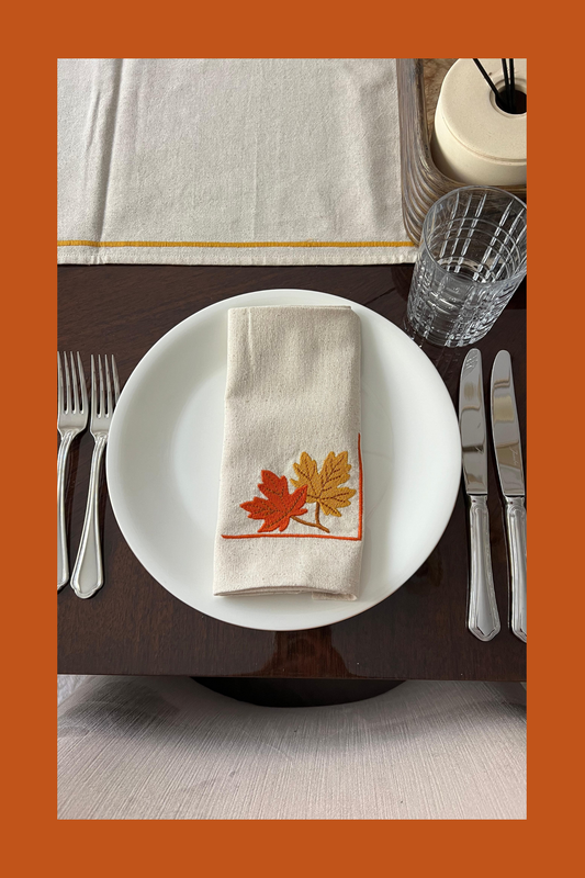 Gather & Harvest | Autumn Leaves | Set of 2 Embroidered Linen-Look Napkins