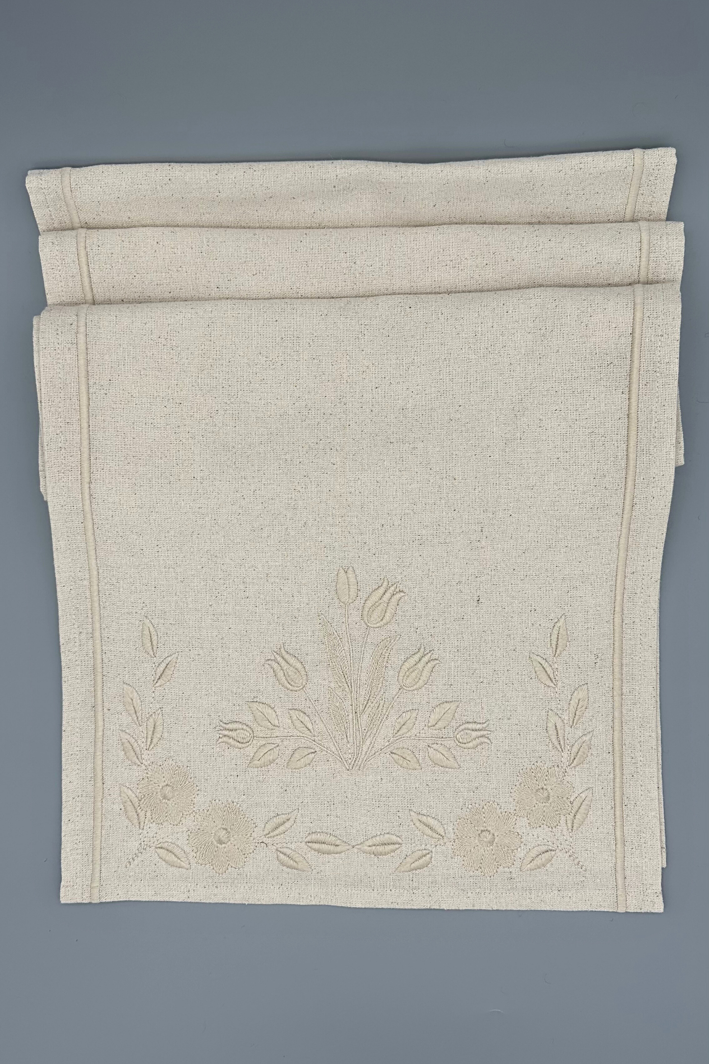 Timeless Blooms | Bloom | Embroidered Linen-Look Runner | Ivory