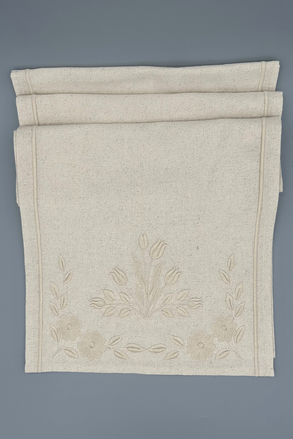 Timeless Blooms | Bloom | Embroidered Linen-Look Runner | Ivory