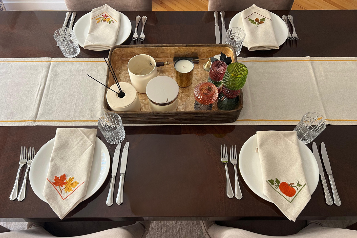 Gather & Harvest | Harvest Bounty | Set of 2 Embroidered Linen-Look Napkins