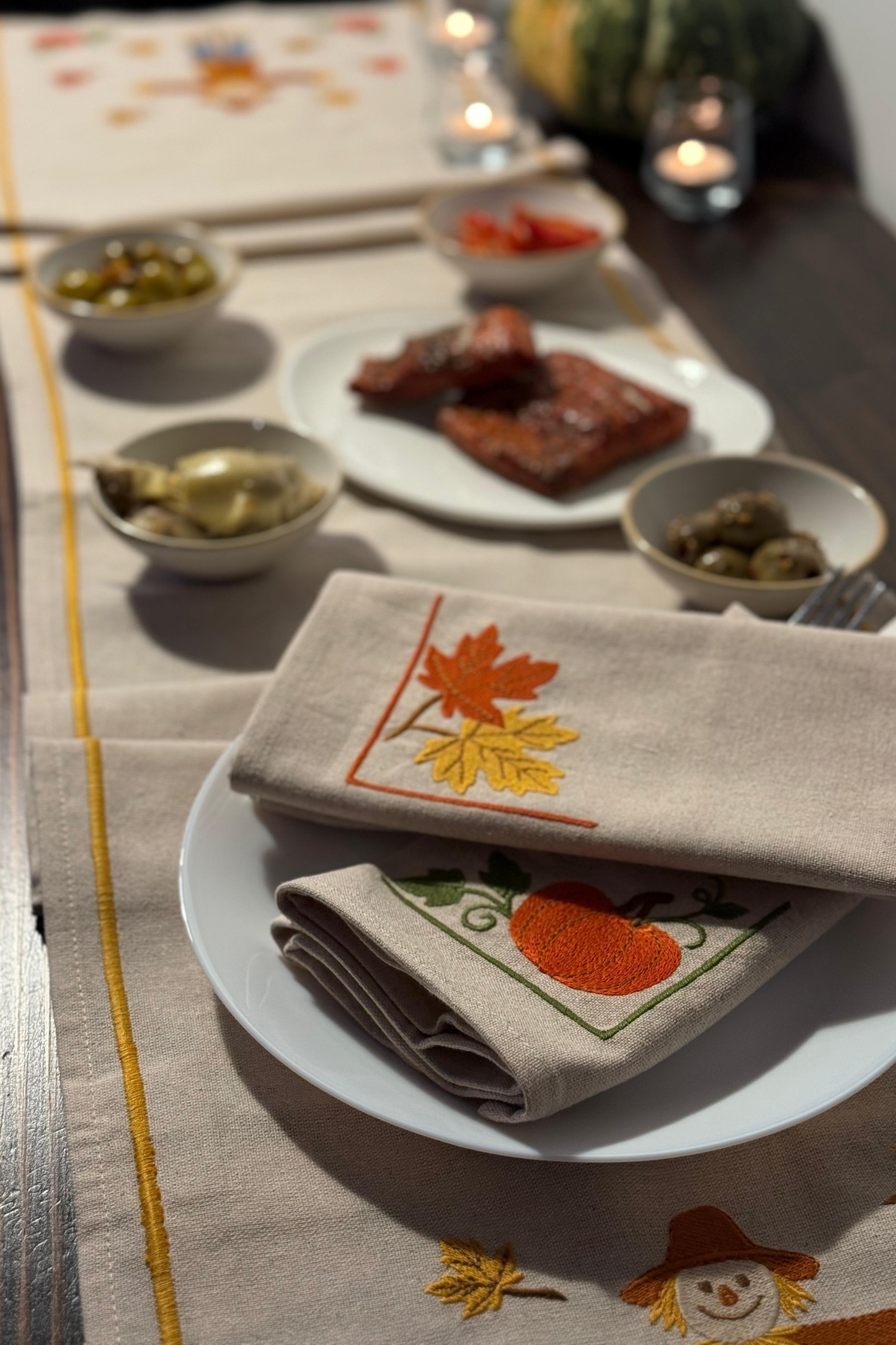 Gather & Harvest | Scarecrow Lane Embroidered Linen-Look Runners