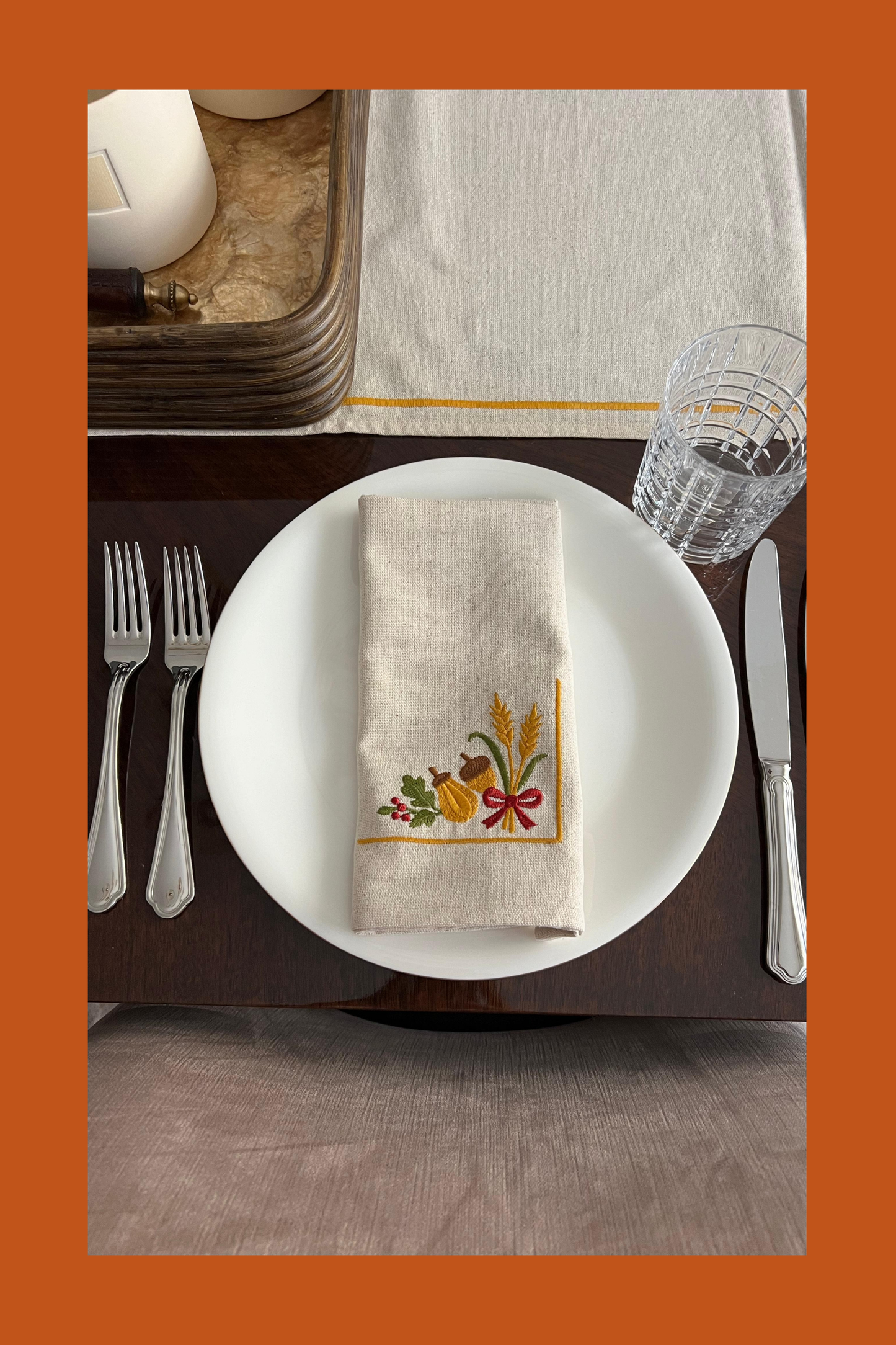 Gather & Harvest | Harvest Bounty | Set of 2 Embroidered Linen-Look Napkins