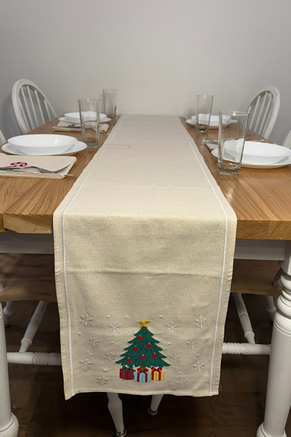 Holiday Joy | Holiday Tree | Embroidered Linen-Look Runners