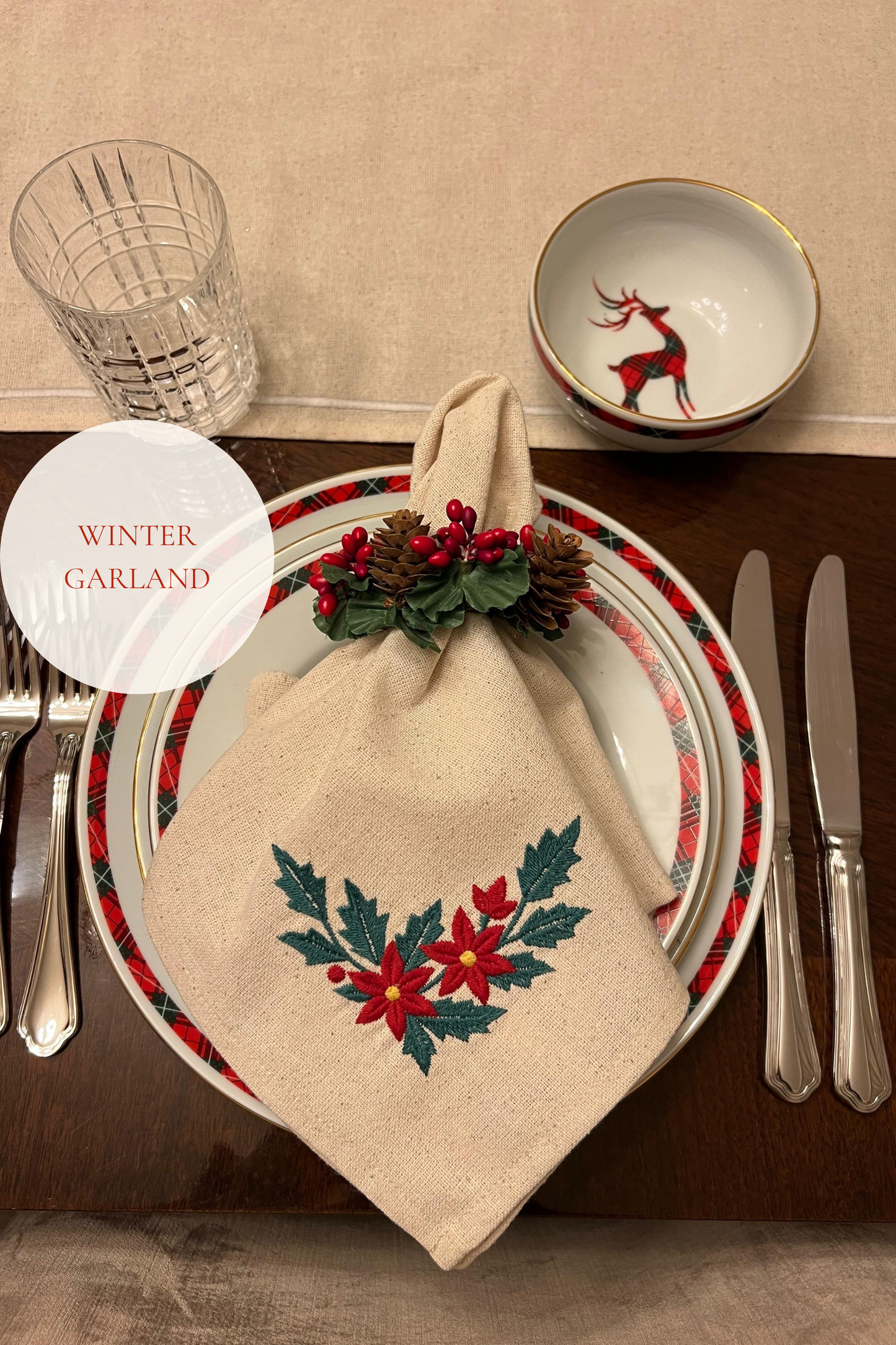 Holiday Joy | Set of 6 Embroidered Linen-Look Napkins
