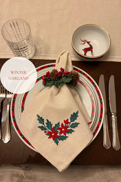 Holiday Joy | Set of 6 Embroidered Linen-Look Napkins