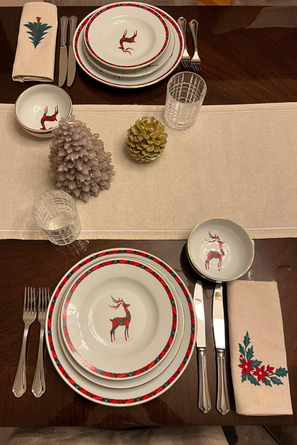 Holiday Joy | Evergreen | Set of 2 Embroidered Linen-Look Napkins