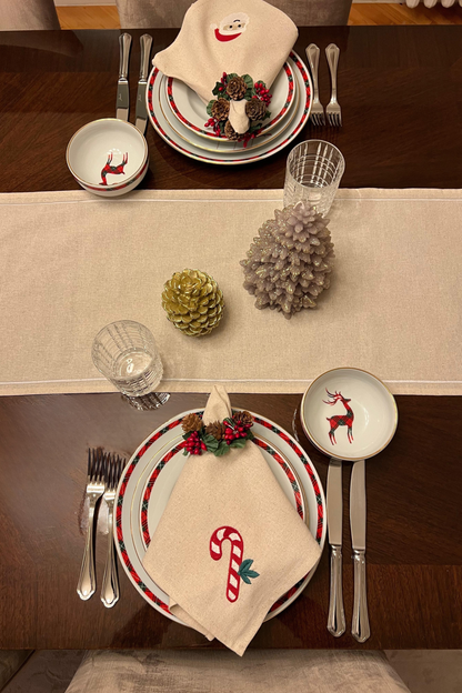 Holiday Joy | Santa | Set of 2 Embroidered Linen-Look Napkins