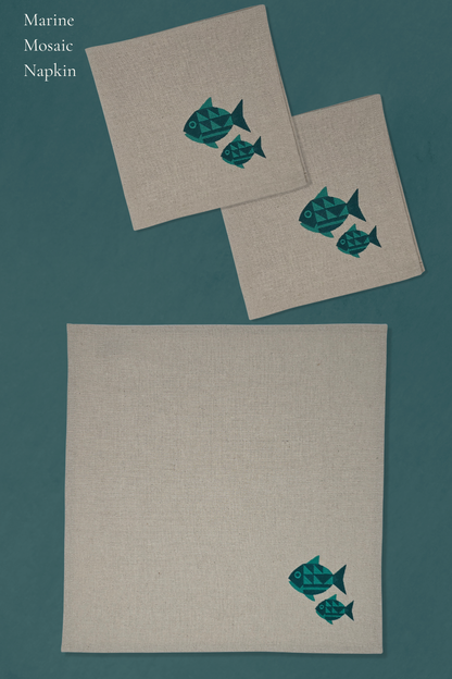 Marine Mosaic | Set of 2 Embroidered Linen-Look Napkins