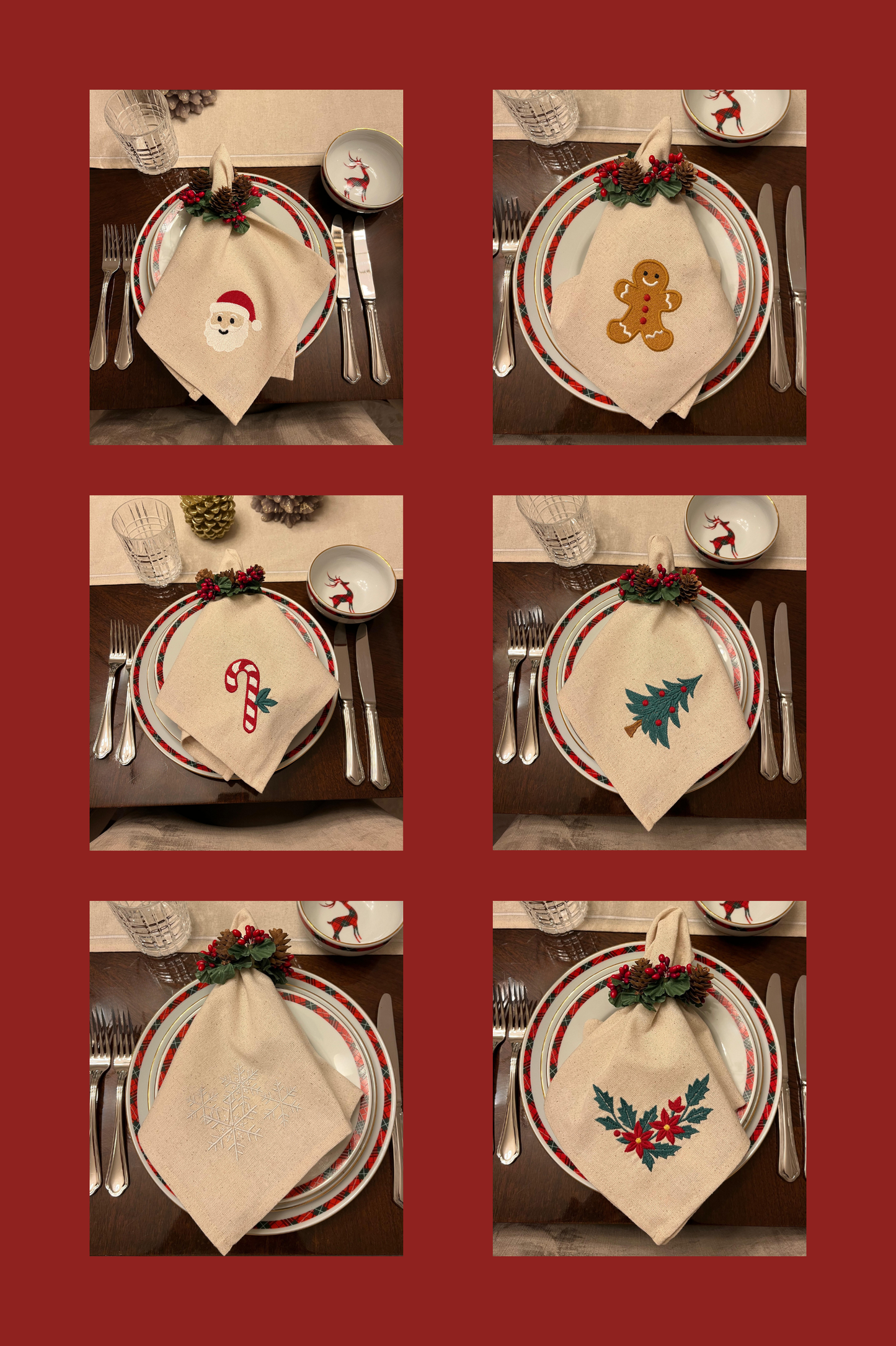 Holiday Joy | Set of 6 Embroidered Linen-Look Napkins