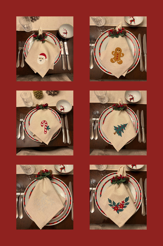 Holiday Joy | Set of 6 Embroidered Linen-Look Napkins