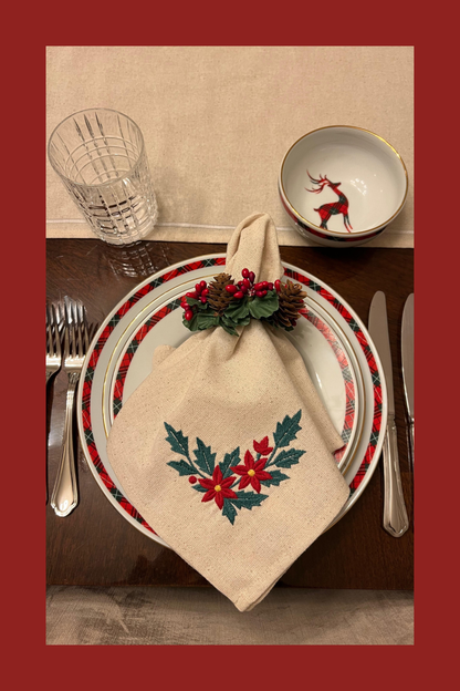 Holiday Joy | Winter Garland | Set of 2 Embroidered Linen-Look Napkins