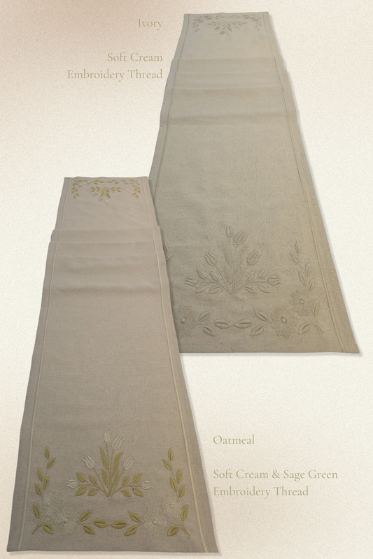Timeless Blooms | Bloom | Embroidered Linen-Look Runner | Oatmeal