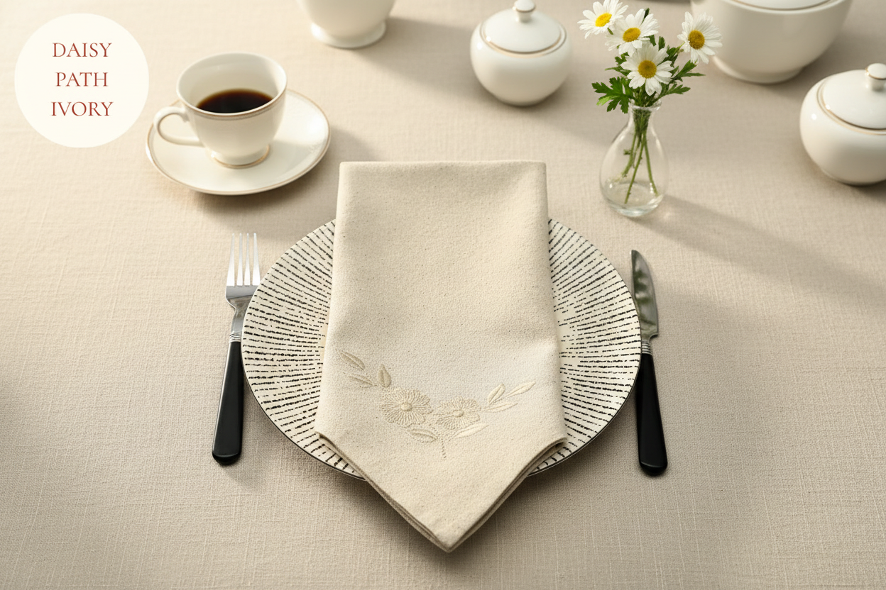 Daisy embroidered napkin