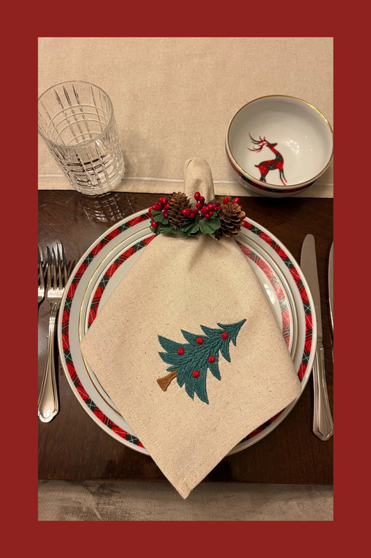 Christmas tree embroidered Christmas napkin