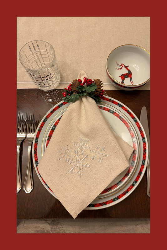 Snowflake embroidered Christmas napkin