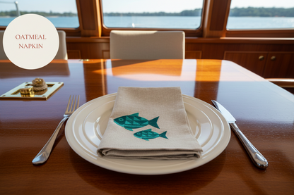 Marine Mosaic | Set of 2 Embroidered Linen-Look Napkins
