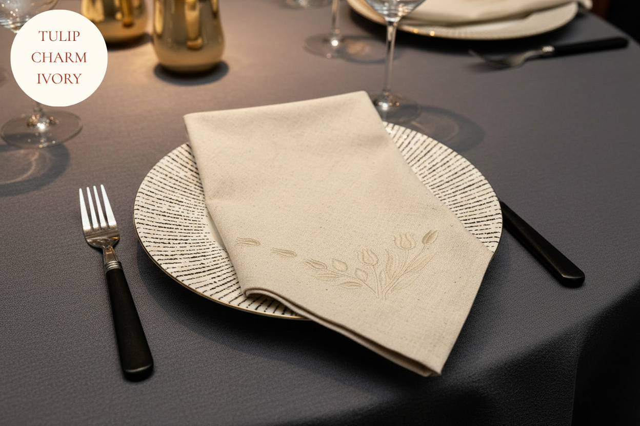 Tulip embroidered napkin 
