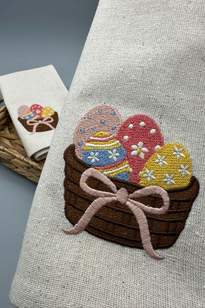 Little Joys of Spring | Easter Basket | Set of 2 Embroidered Linen-Look Napkins