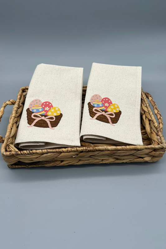 Little Joys of Spring | Easter Basket | Set of 2 Embroidered Linen-Look Napkins