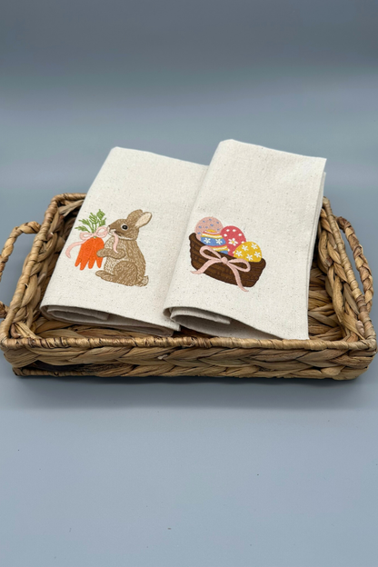 Little Joys of Spring | Easter Gathering Embroidered Napkin Set | Linen-Look Cloth Napkins