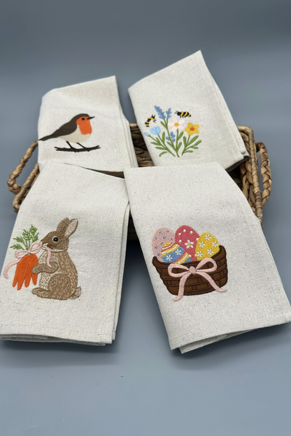 Little Joys of Spring | Easter Gathering Embroidered Napkin Set | Linen-Look Cloth Napkins