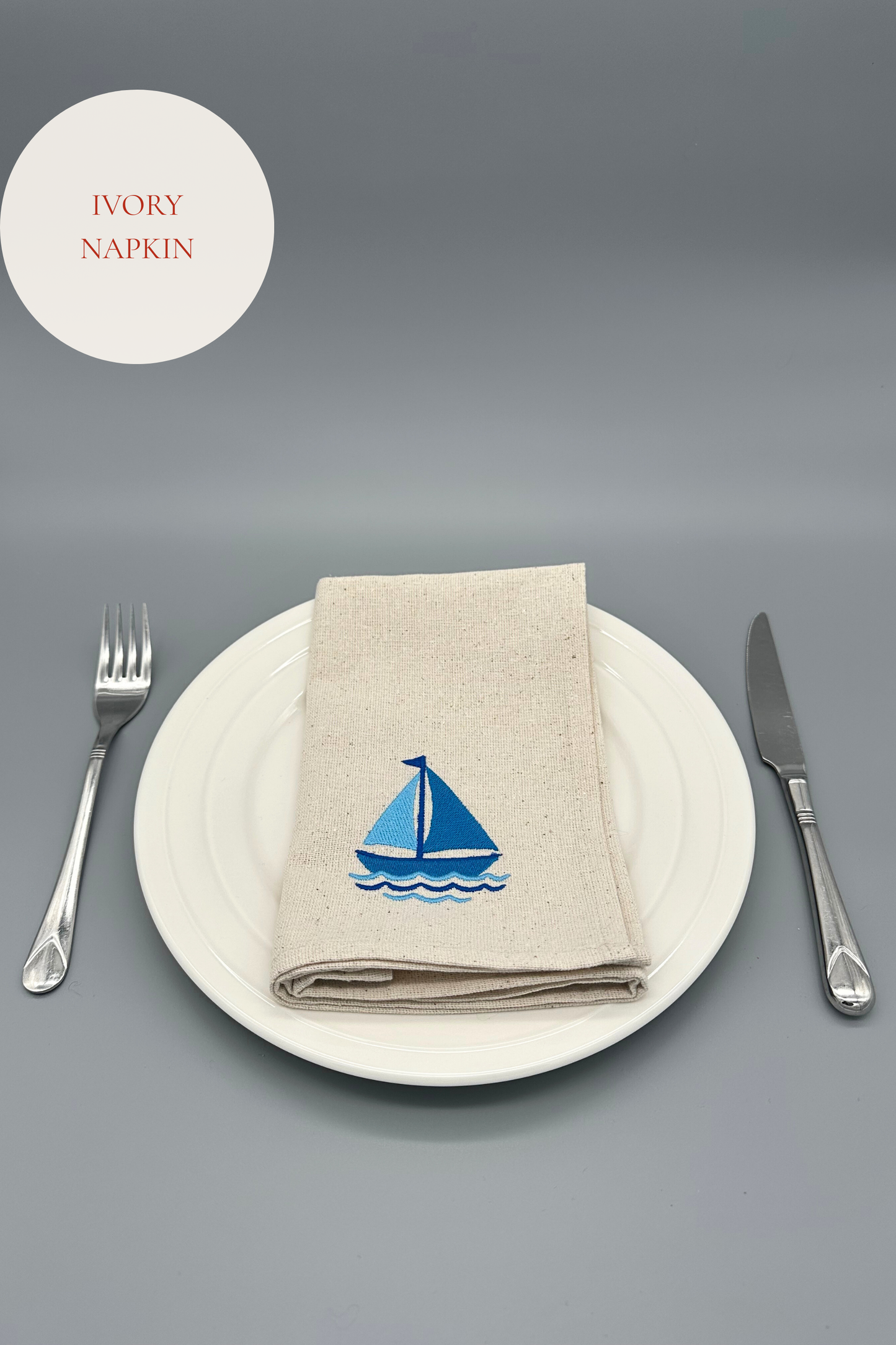 Morning Sail | Set of 2 Embroidered Linen-Look Napkins