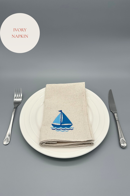 Morning Sail | Set of 2 Embroidered Linen-Look Napkins