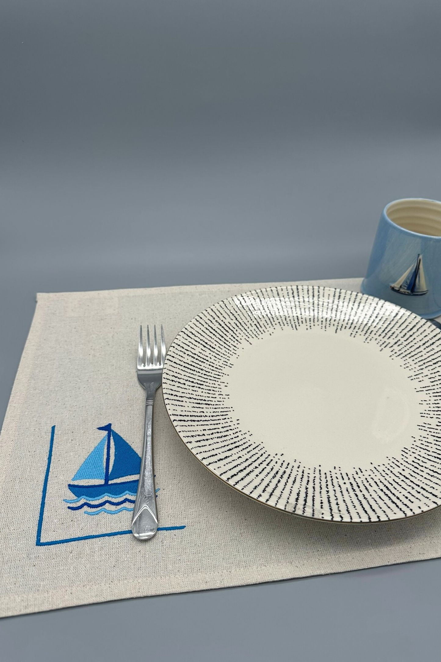Morning Sail | Set of 2 Embroidered Linen-Look Placemats