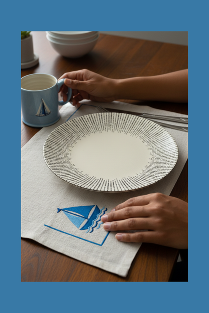 Morning Sail | Set of 2 Embroidered Linen-Look Placemats