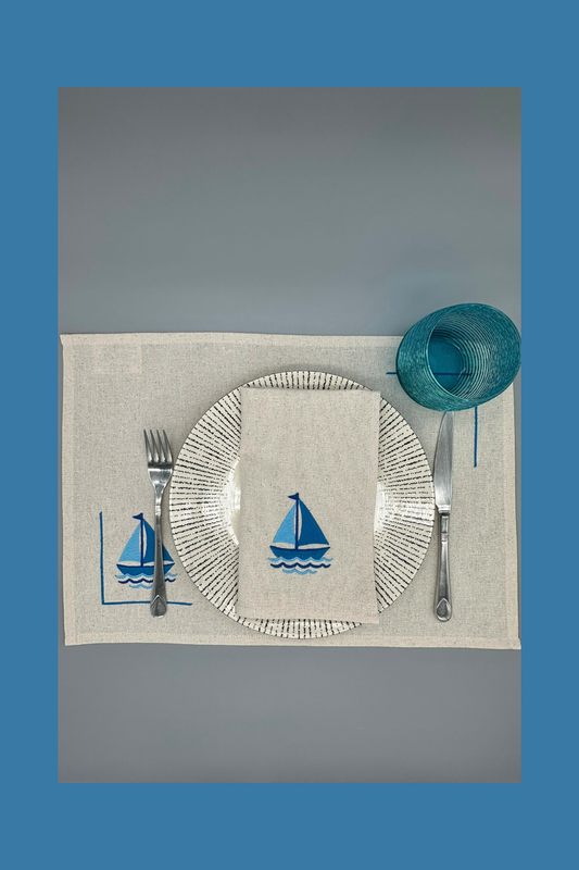 Morning Sail | Set of 2 Embroidered Linen-Look Placemats