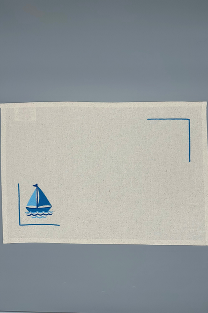 Morning Sail | Set of 2 Embroidered Linen-Look Placemats