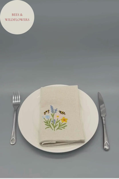 Little Joys of Spring | Easter Gathering Embroidered Napkin Set | Linen-Look Cloth Napkins