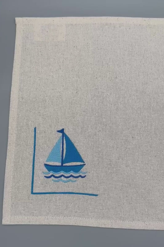 Morning Sail | Set of 2 Embroidered Linen-Look Placemats