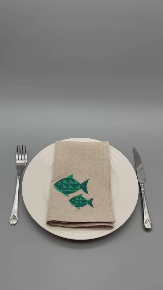 Marine Mosaic | Set of 2 Embroidered Linen-Look Napkins