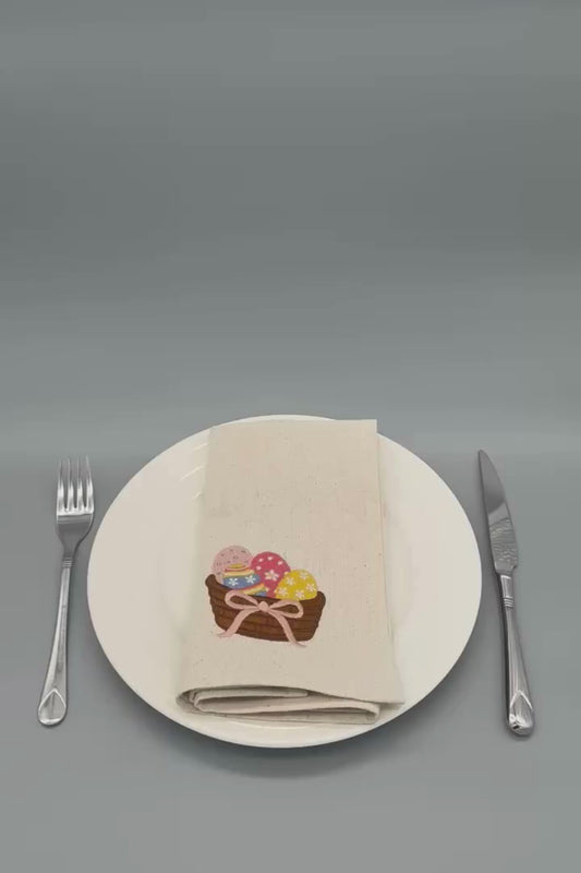 Little Joys of Spring | Easter Basket | Set of 2 Embroidered Linen-Look Napkins