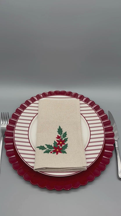 Holiday Joy | Winter Garland | Set of 2 Embroidered Linen-Look Napkins