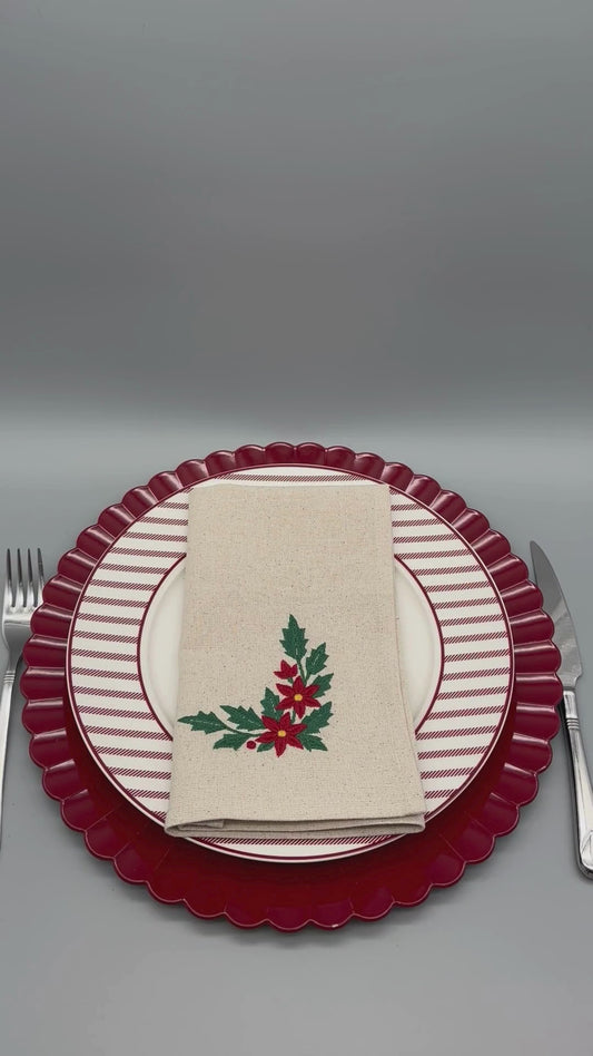 Holiday Joy | Winter Garland | Set of 2 Embroidered Linen-Look Napkins