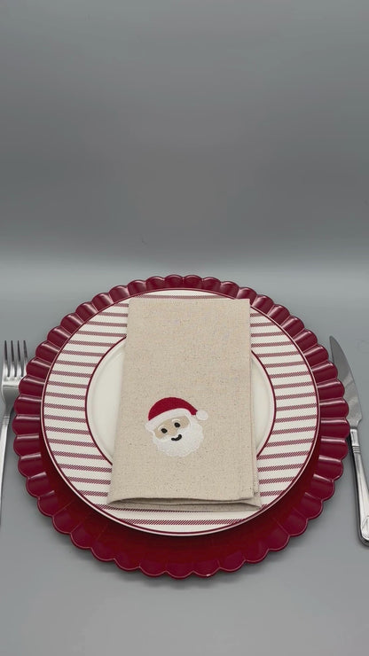 Holiday Joy | Santa | Set of 2 Embroidered Linen-Look Napkins