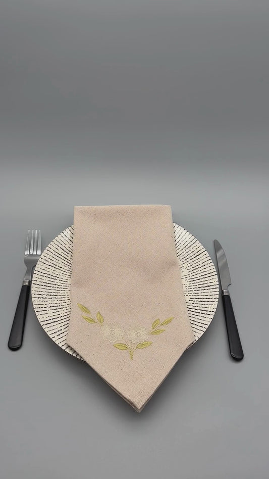 Timeless Blooms | Daisy Path | Set of 2 Embroidered Linen-Look Napkins | Oatmeal