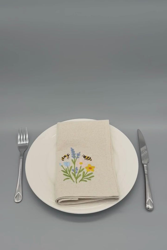 Little Joys of Spring | Spring Blossom | Set of 2 Embroidered Linen-Look Napkins