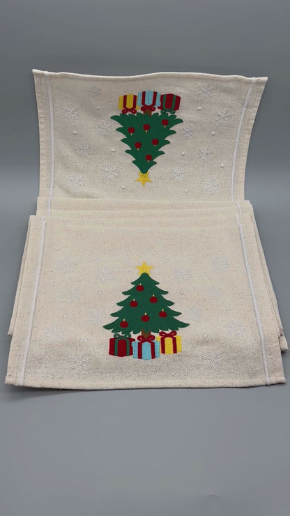 Holiday Joy | Holiday Tree | Embroidered Linen-Look Runners
