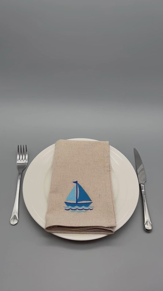 Morning Sail | Set of 2 Embroidered Linen-Look Napkins