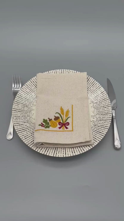 Gather & Harvest | Harvest Bounty | Set of 2 Embroidered Linen-Look Napkins