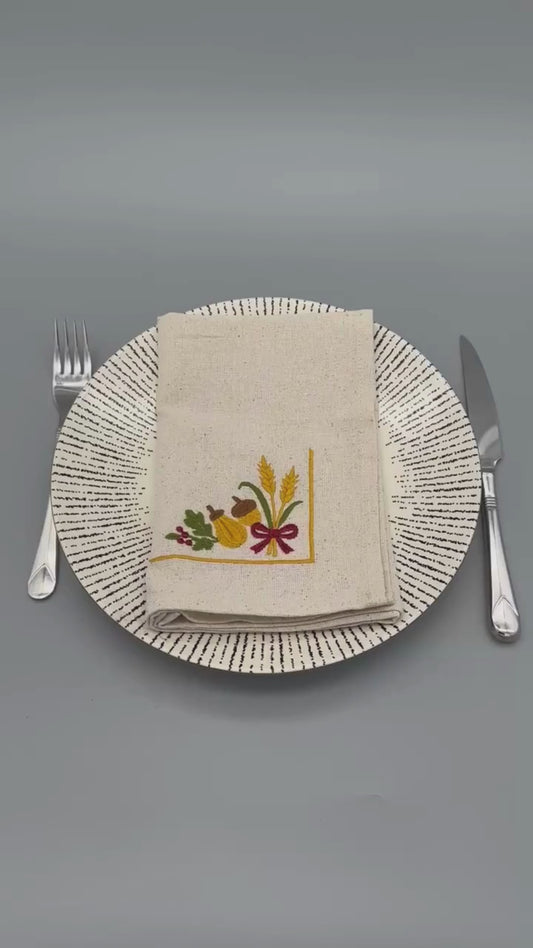 Gather & Harvest | Harvest Bounty | Set of 2 Embroidered Linen-Look Napkins