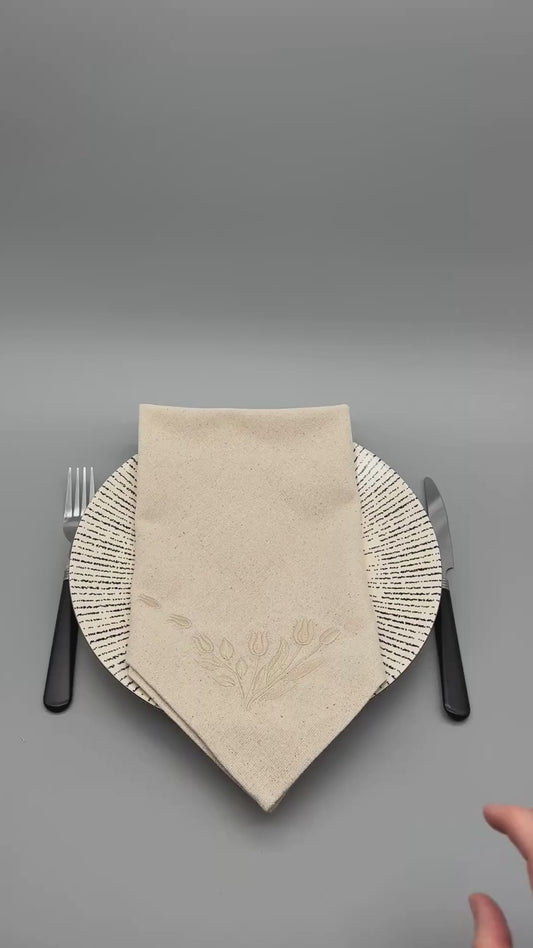 Timeless Blooms | Tulip Charm | Set of 2 Embroidered Linen-Look Napkins | Ivory
