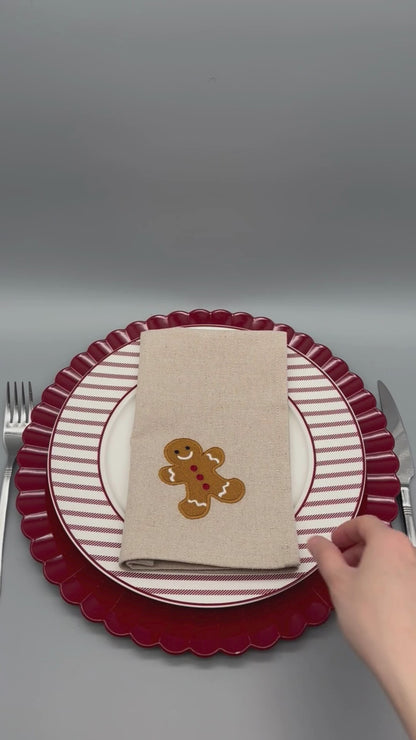 Holiday Joy | Gingerbread | Set of 2 Embroidered Linen-Look Napkins